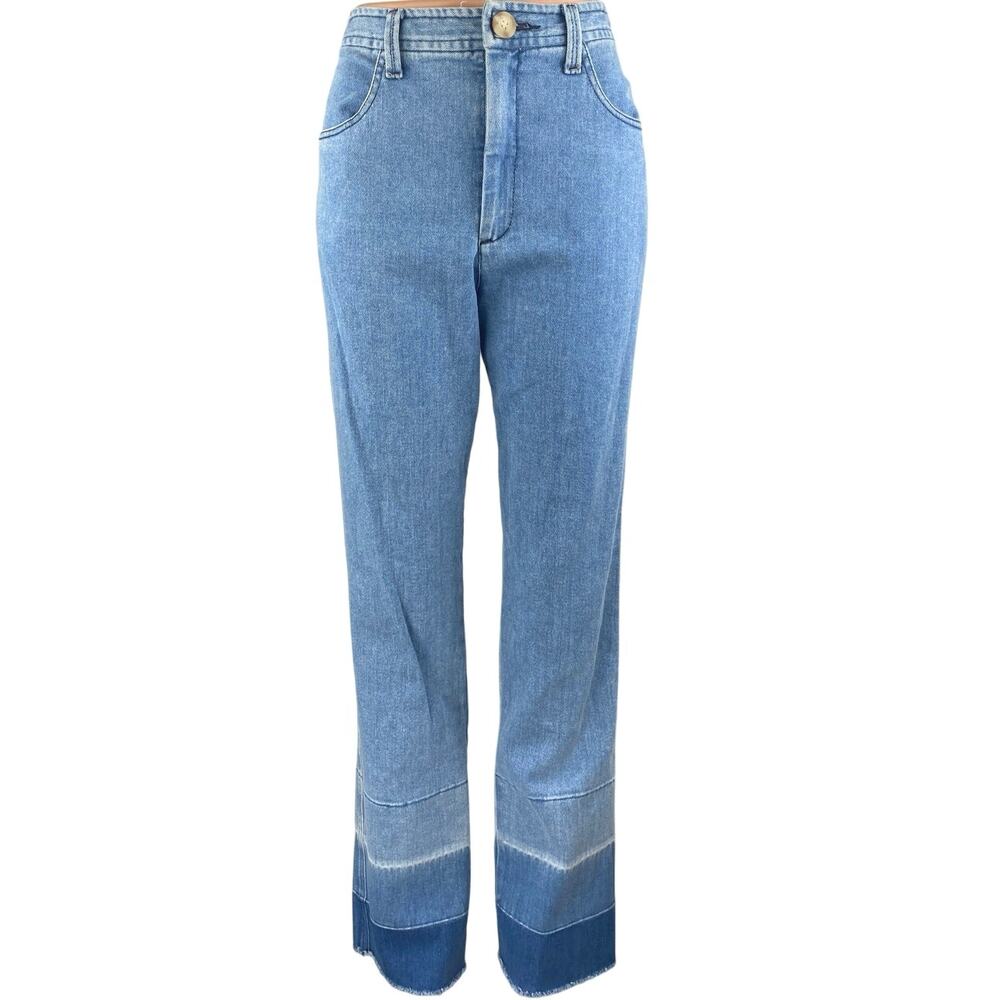 R.G. Kane Womens Blue High Waist Fray Raw Hem Flared Bootcut Denim Jeans Pants 6